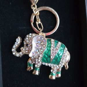 Elegant Green and Gold Elephant BAG CHARM/KEY CHAIN